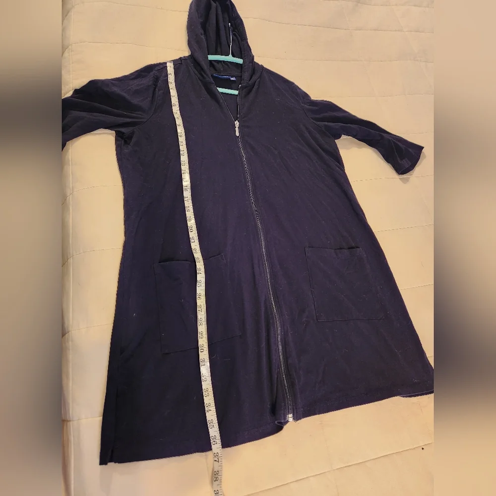 D&Co. Beach Black Zip Up Coverup, Tunic, Hoodie, Sz L, EUC Pockets Pool Summer
